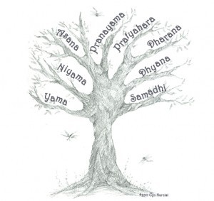 Tree illustrating eight limbs of yoga.